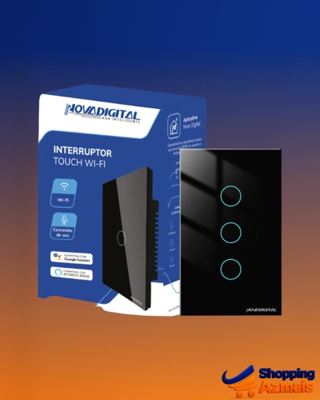 Interruptor Inteligente Wifi Novadigital 3 Teclas Botões Touch Tuya Smart Life Alexa Google 110v 220v Bivolt Preto Lite-ws3