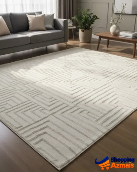 Tapete Sala 240x300 Egípcio Bege Neutro Geométrico Geneva 01 - 3 M - 2.4 M - 01 - Off White / Bege