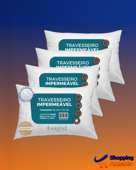4 Travesseiros Antialérgico Impermeável 50x70 Super Macio - Branco