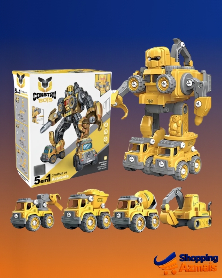 Robô Carrinho Brinquedo 5 em 1 Construbots Monta e Desmonta Educativo Infantil com Ferramentas Criativas – Robô Transformável Interativo Meninos e Meninas