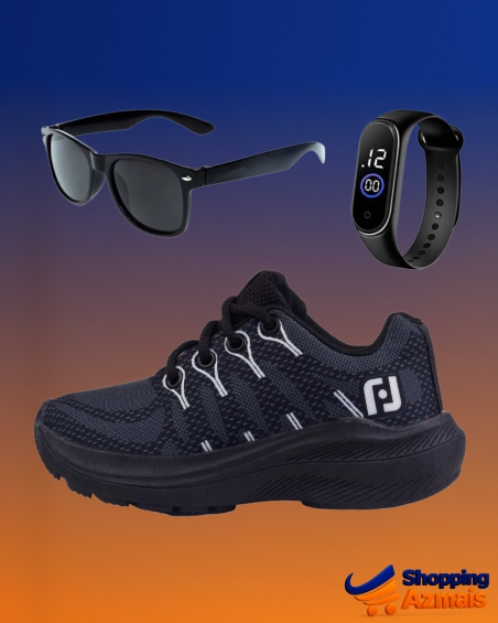 Kit Tenis Infantil Casual Meninos Meninas + Óculos E Relógio