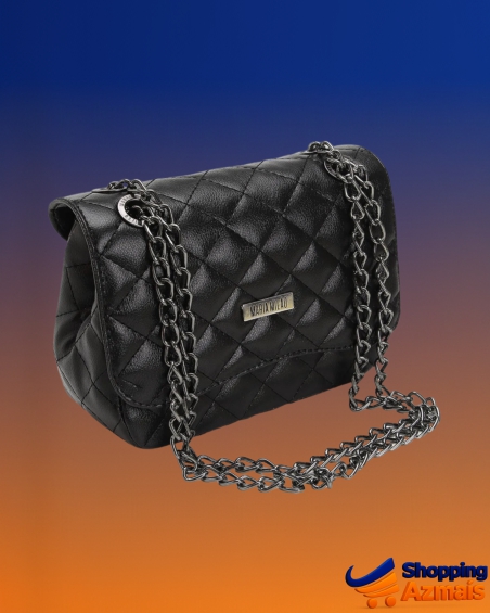 Bolsa Feminina Pequena Ombro Lateral De Lado Com Corrente Transversal Matelassê Bordada Festa Maria Milão Cor Preta